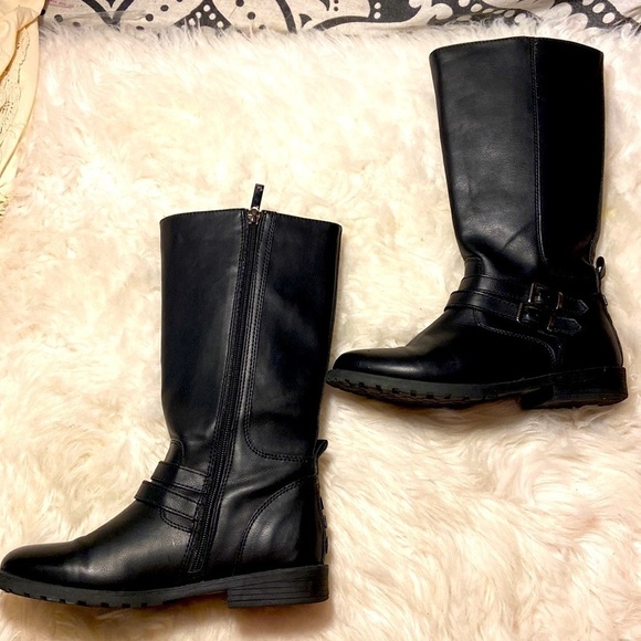 Girls Nina calf knee tall boots black side zipper size 4 - Picture 3 of 8